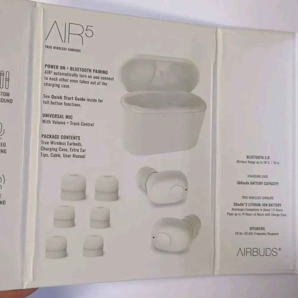 Air5 Airbuds True Bluetooth Wireless Earbuds TWS 14 Hours Play Time 300 mAh Batt